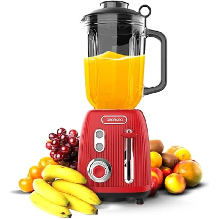Cecotec Standmixer Retro Power Black Titanium RetroRed, 1200W, 2 Geschwindigkeiten, 4-Klingen-Messer mit schwarzer Titanbeschichtung, 1,5L Krug, Vintage-Design in Rot – Bild 1