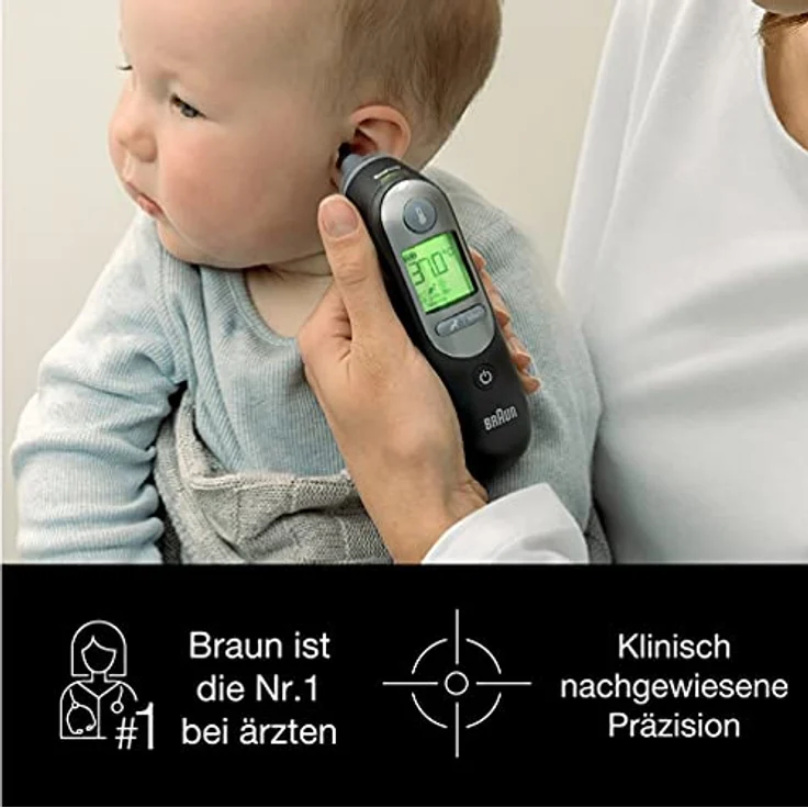Braun ThermoScan 7 Ohrthermometer mit Age Precision IRT6520B inkl. 21 Einwegschutzkappen, schwarz – Bild 3