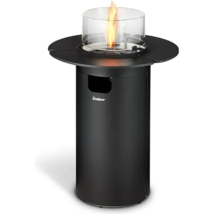 Enders Terrassenfeuer NOVA Table Black M, Gas Terrassenfeuer mit Ambientebeleuchtungen, ECO Green Brenner-Technologie und exzellentem Design, H88cm Ø 62cm, Tischablage, Schwarz #5900