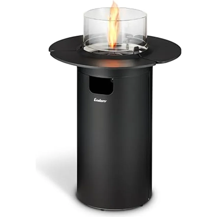 Enders Terrassenfeuer NOVA Table Black M, Gas Terrassenfeuer mit Ambientebeleuchtungen, ECO Green Brenner-Technologie und exzellentem Design, H88cm Ø 62cm, Tischablage, Schwarz #5900 – Bild 1