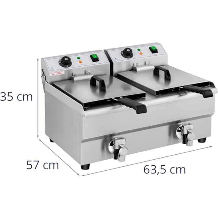 Royal Catering Fritteuse 2 x 10 L Doppel Ablasshahn Edelstahl Elektro Kaltzone, 6000 W - Professionelle Elektro-Fritteuse für große Mengen Pommes Frites, Edelstahl, 2 x 5 Liter Öl-Kapazität, 230 V – Bild 8
