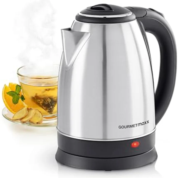 GOURMETmaxx Edelstahl-Wasserkocher 1,8 L | Leistungsstarker Boiler mit Abschaltfunktion und 360° Basisstation | Kabelloser Heißwasserspender inkl. praktischer Wasserstandsanzeige | 1500 W [BPA-frei] - Mattes Edelstahl-Design – Bild 1