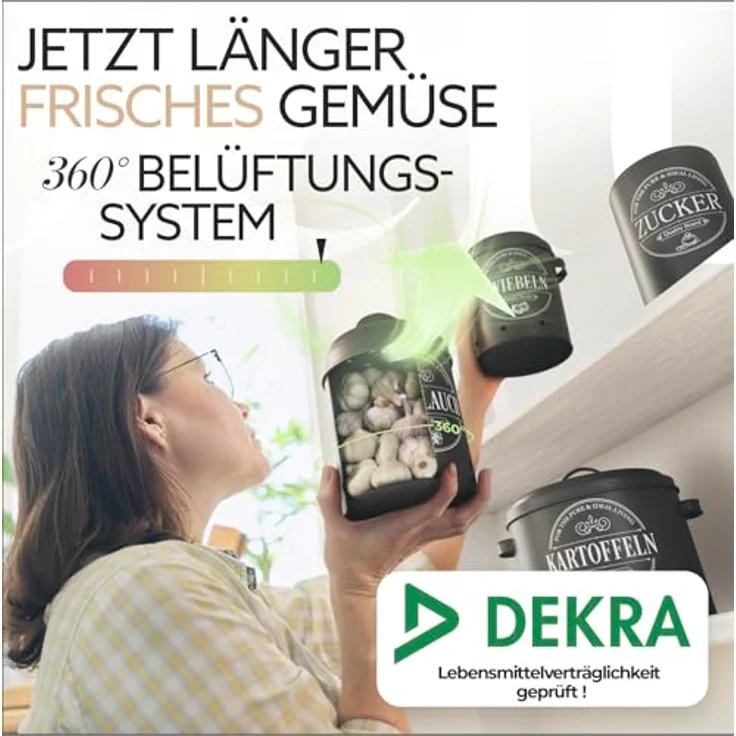 IDEALTASTIC® Premium Kartoffel Aufbewahrungsbox Set [3 Stück] | 360° Belüftungssystem für maximale Frische | Ideal für Kartoffel, Zwiebel und Knoblauch Aufbewahrung | Robust und langlebig – Bild 3