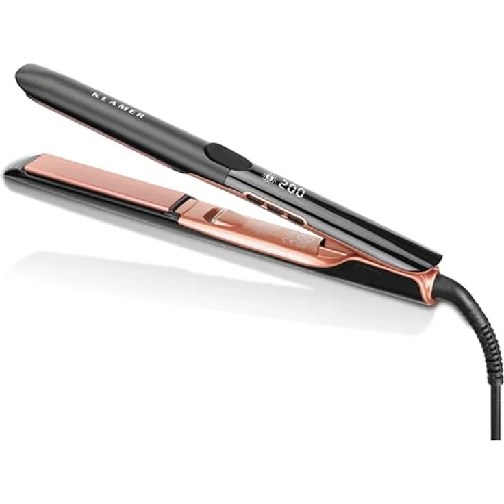 KLAMER Glätteisen 2 in 1, Haarglätter mit Ionen Technologie, Premium Keramik Beschichtung, 20s Schnellaufheizung, LCD-Display, rosé – Bild 1