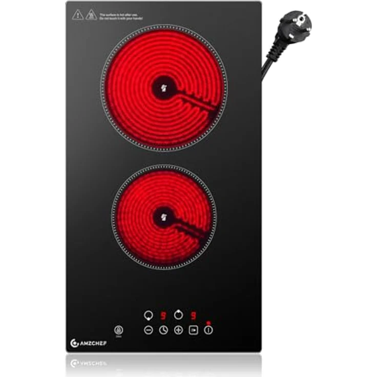 AMZCHEF Glaskeramikkochfeld 2 Platten, 3200W, 9 Leistungsstufen, 2-in-1 Freistehend-/Einbau-Design, Touch-Steuerung, Matte Glasoberfläche – Bild 1