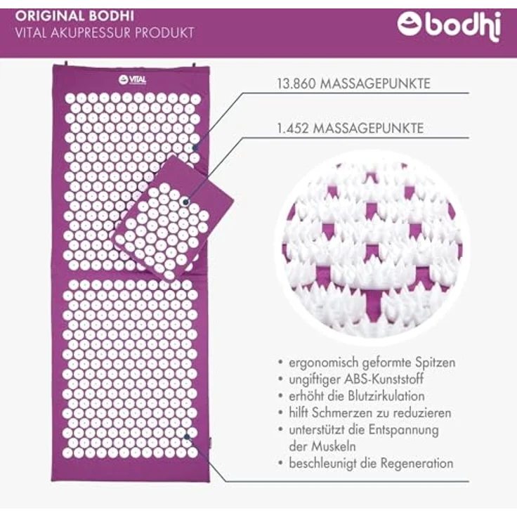 bodhi Akupressurmatte & Kissen Set VITAL XL aubergine (Set) - Extralange XL Yoga Nagelmatte mit herausragender Wirkung – Bild 4