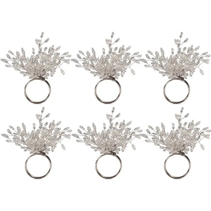DII CAMZ38209 Silver Beaded Burst Napkin Ring Set 6, Set of 6, Christmas Starburst Piece