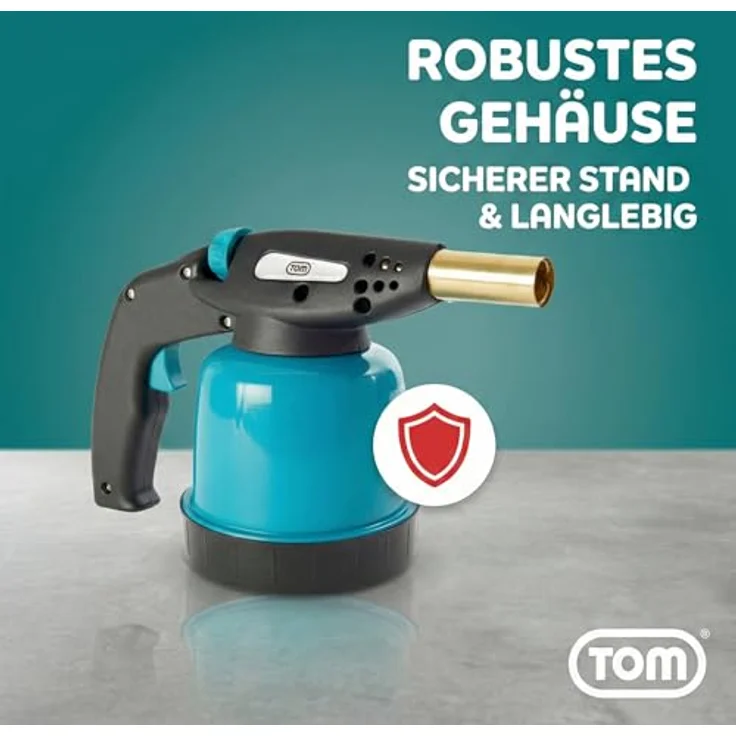 TOM GB-190 Lötbrenner, leistungsstarker Flambierbrenner mit 1300°C, Piezozündung, 1300W, inkl. optional 4x 190g Gaskartuschen – Bild 7