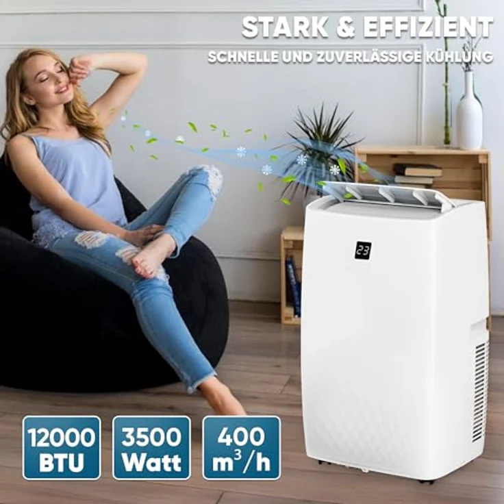 VESKA Mobile Klimaanlage FDP35-3033ZPWR5, 12000 BTU/h (3,5 kW) 4in1 mit WiFi/App, Fernbedienung, 24h-Timer, Luftentfeuchter – Bild 4