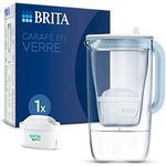 BRITA Karaffe aus blauem Glas (2,5 l) mit 1 x BRITA MAXTRA PRO All-in-1 Filterkartusche - reduziert Zahnstein, Chlor, bestimmte Verunreinigungen und bestimmte Metalle