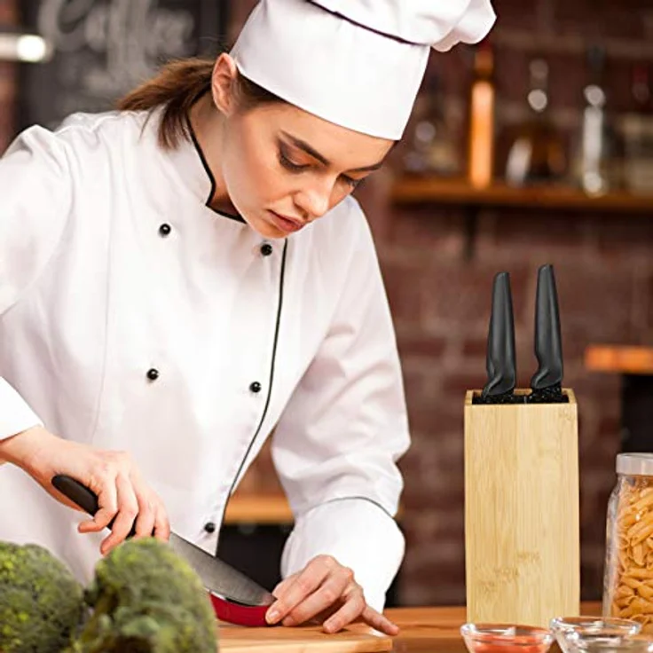 Relaxdays Messerblock unbestückt aus Bambus, mit Borsteneinsatz, für 6 Messer, HD 24x12 cm, natur – Bild 2