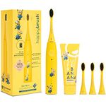 Happybrush Schall-Zahnbürste Eco Vibe 3 Junior Minions für Kinder ab 8 Jahren - Nachhaltige Zahnbürste mit 6 Wochen Power-Akku inkl. 3 Aufsteckbürsten und Zahnpasta - Gelb