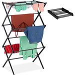 Relaxdays Wäscheständer, klappbar, ausziehbar, 11 Stangen, 6 Ebenen, platzsparender Turmwäscheständer, Metall, schwarz