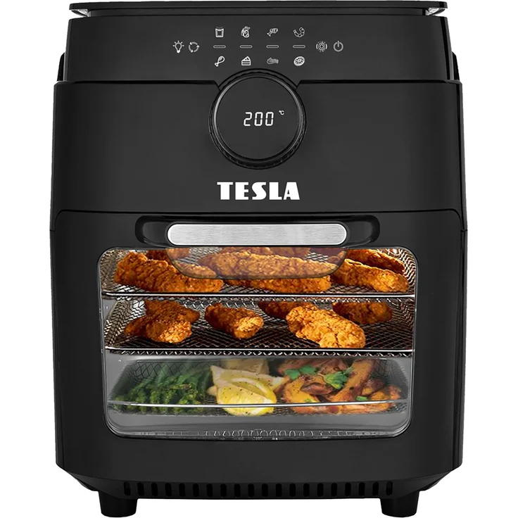 TESLA AirCook & Grill QG800, Multifunktionale digitale Heißluftfritteuse, Grill und Obsttrockner, 12 l, 1800 W, schwarz