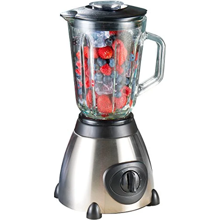 Rosenstein & Söhne Standmixer, Glas, 600W, 1,5 Liter, 5 Geschwindigkeiten, Pulse-Funktion, silber, schwarz – Bild 3