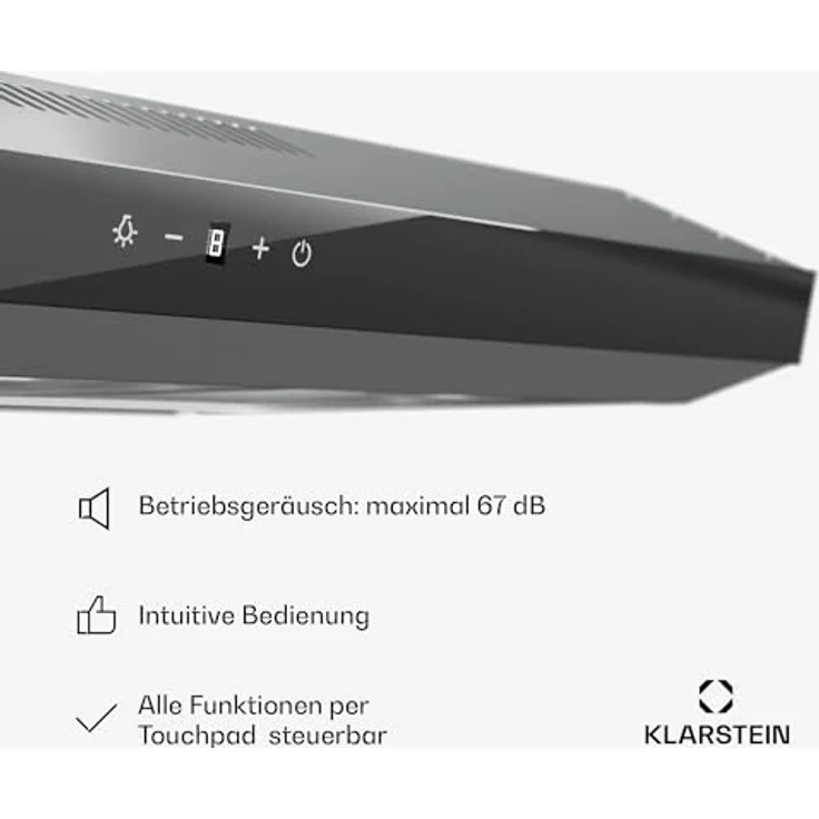 Klarstein Contempo Neo 90, Unterbau-Dunstabzugshaube mit 175 m³/h Abluftleistung, SenseControl Touch-Steuerung, Edelstahl/Acrylglas – Bild 6