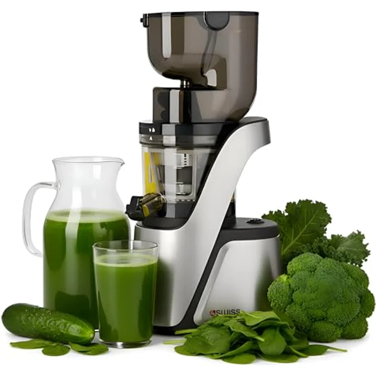 4Swiss Slow Juicer BM105, Entsafter in Silber mit 40 U/Min, Ultem-Schnecke, XXL-Einfüllschacht, leise, BPA-frei – Bild 1