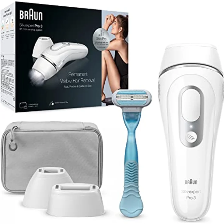 Braun Silk-Expert Pro 3 PL3121 IPL-Haarentfernungsgerät für Damen, dauerhaft sichtbare Haarentfernung für zu Hause, weiß/silber – Bild 1