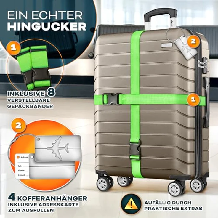 tillvex® Reisekoffer Set 4-TLG. Hartschalenkoffer S-M-L-XL mit TSA Schloss, 4 Rollen, Roségold – inklusive Gepäckwaage, 8 Koffergurte & 4 Kofferanhänger – Bild 2