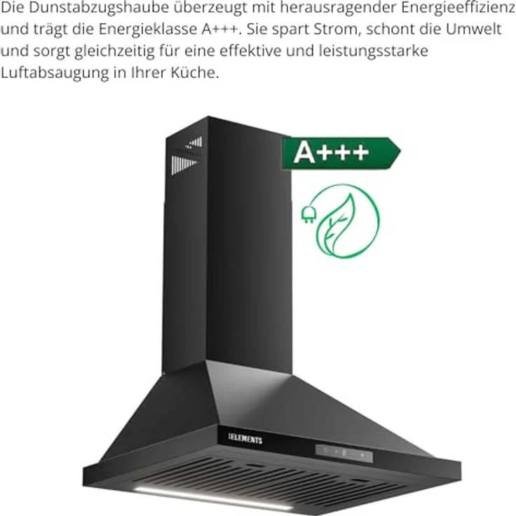 KB ELEMENTS Dunstabzugshaube Unterbau 60 cm, Touch- und Gestensteuerung, 650 m³/h, Doppelter Motor, Abluft/Umluft, mit Glasfront und LED-Beleuchtung – Bild 4