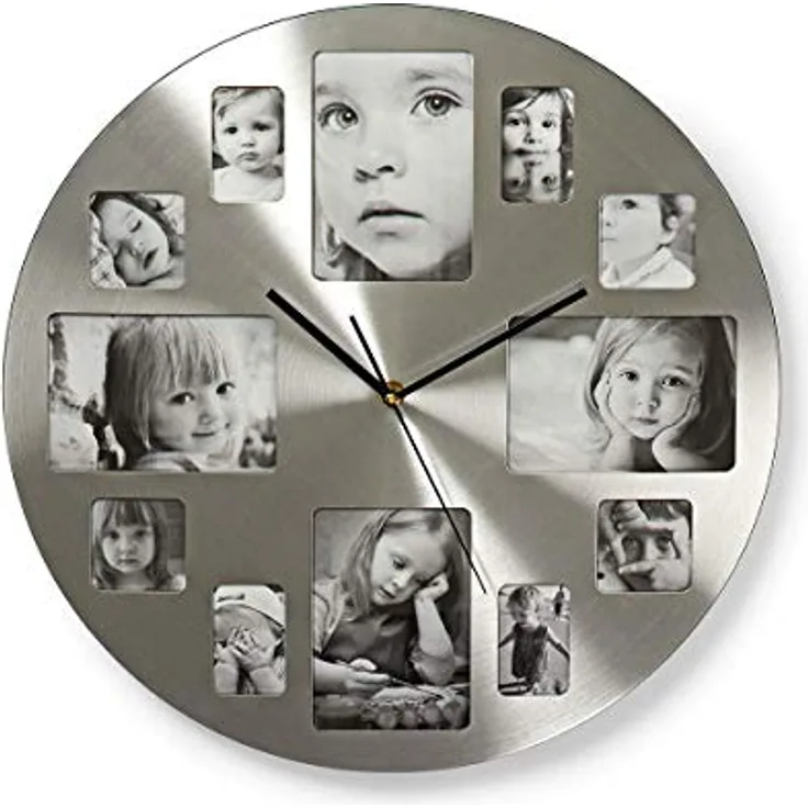 NEDIS CLWA003PH40 Kreisförmige Wanduhr, Durchmesser von 40 cm, Photo Frame, Silber