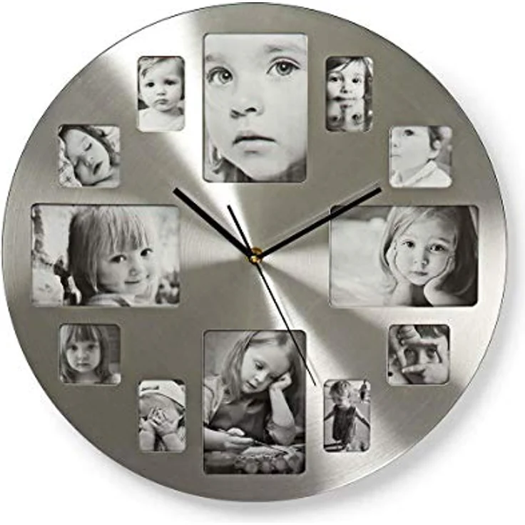 NEDIS CLWA003PH40 Kreisförmige Wanduhr, Durchmesser von 40 cm, Photo Frame, Silber – Bild 1
