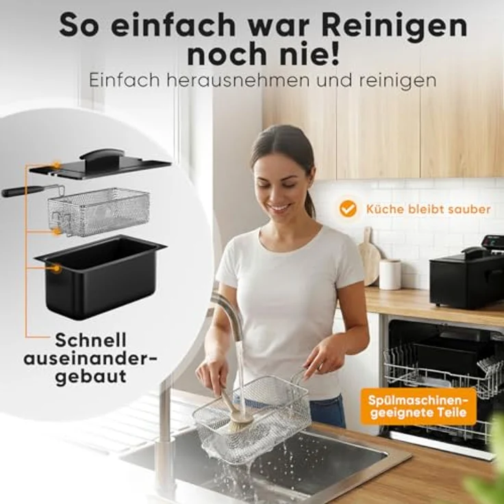 ProfiCook® PC FR 1325, Kaltzonen-Fritteuse mit 2000W, 3L Kapazität, temperaturregulierbar von 130-190°C, spülmaschinengeeignete Teile, Spritzschutz-Deckel – Bild 5