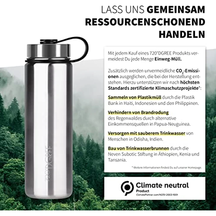 Trinkflasche Doppelwandig Edelstahl 950ml Isolierflasche m. Gratis Sportdeckel 720 DGREE noLimit solid stainless – Bild 5