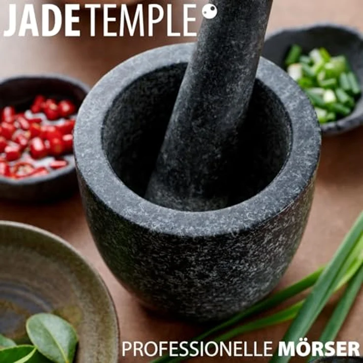 JADE TEMPLE Steinmörser mit Stößel im Set, effektives und einfaches mörsern, aus massivem Granit mit 12 cm Durchmesser und 12 cm Höhe – Bild 6