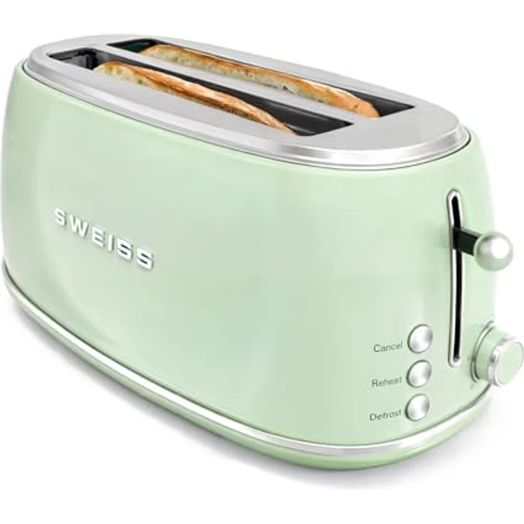 SWEISS Toaster GRV7 Vintage, 2 Schlitze, 6 Leistungsstufen, für Baguettes, grün, 1500 W mit Krümelschublade – Bild 3