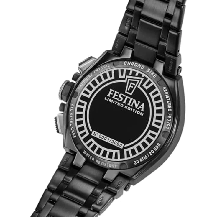 Festina Chronograph Chrono Bike F20761/1, Limited Edition Herrenuhr mit schwarzem Edelstahlarmband, Mineralglas und japanischem Quarzwerk – Bild 4