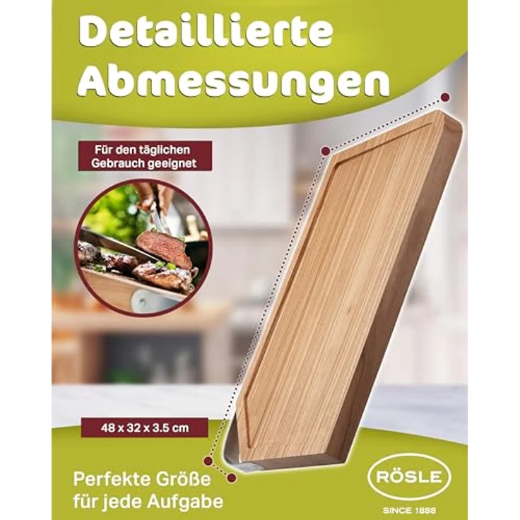 RÖSLE 15033 Schneidbrett mit Edelstahlgriff, Holz, Natur, 48 x 32 x 3 cm – Bild 8