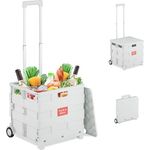 Relaxdays Einkaufstrolley, klappbar, Einkaufskorb mit Rollen, mit Deckel & Teleskopgriff, bis 35 kg, Rollkiste, weiß