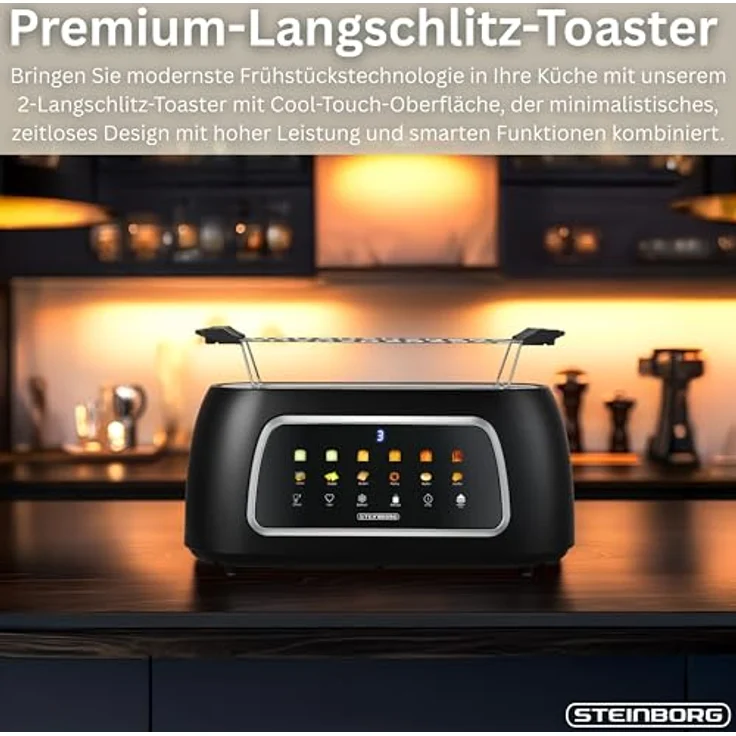 Steinborg® Automatik Toaster ST-4000, 4-Scheiben Edelstahl mit Touchscreen, Brötchenaufsatz, digitale Restzeitanzeige und Automatische Liftfunktion – Bild 2