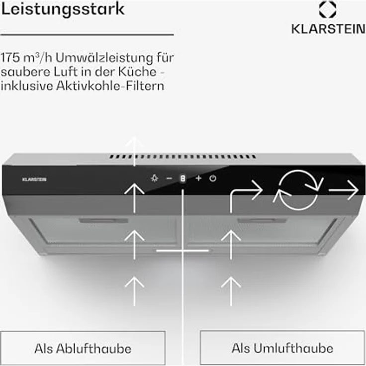 Klarstein Dunstabzugshaube 60cm, Abluft-Dunstabzugshaube in Edelstahl, leise mit 175 m³/h Luftstrom und LEDs – Bild 3