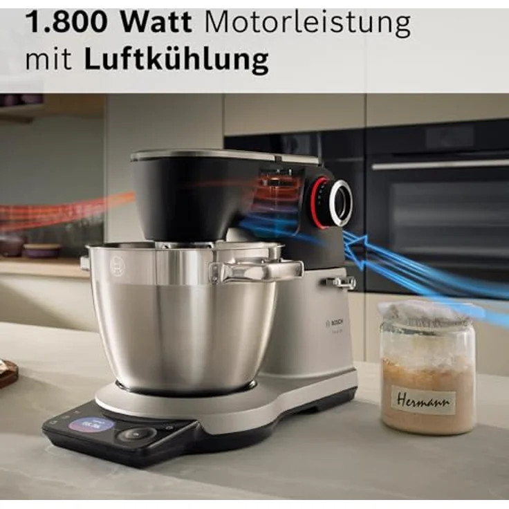 Bosch Küchenmaschine Serie 8 MUMS8ZS18, 1.800 W mit 6L Edelstahlschüssel, Automatikprogramm, Waage, Timer und 7 Stufen, 3D PlanetaryMixing, spülmaschinenfest – Bild 3