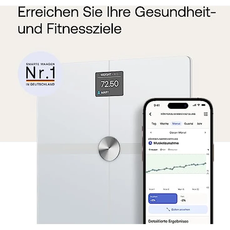 WITHINGS Body Smart — WLAN Digitale Personenwaage / Körperfettwaage für erweiterte Körperzusammensetzung inkl. Muskelmasse, Wasseranteil, Knochendichte – Bild 2