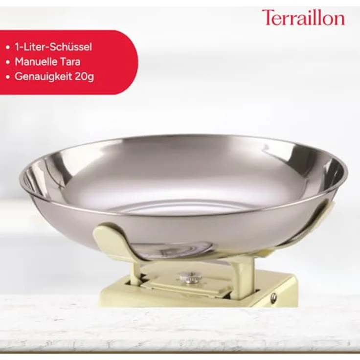 Terraillon Küchenwaage, Mit manueller Tara-Funktion, Großes Ziffernblatt, Bis 5 kg, Tradition 500, Creme – Bild 5