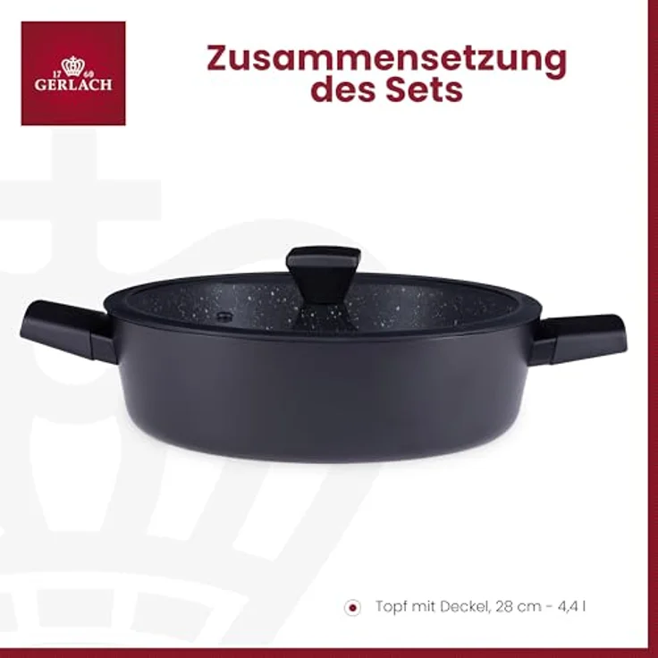 Gerlach Granitex Topf Kochtopf Keramik Beschichtet Induktionsgeeignet Schwarz 28 cm 4,4 L – Bild 4