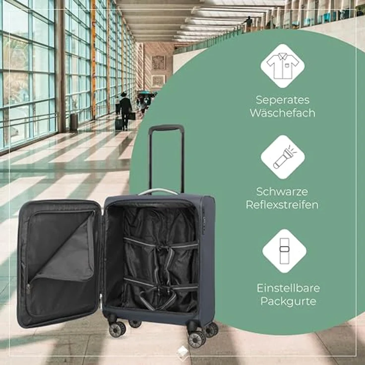 Travelite Handgepäck Koffer Jetpack, 55x40x20 cm, 37 l, 1,9 kg, anthrazit, mit 4 Rollen und integriertem Zahlenschloss – Bild 4