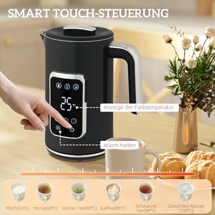 HOMCOM Kocher-Toaster-Set, 2-Schlitz-Toaster mit 2200 W, LED-Touchscreen, Schwarz, inkl. Wasserkocher 1,7 L – Bild 4