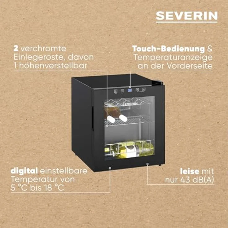 SEVERIN Weinkühlschrank 46 L Volumen für max. 15 Flaschen, LED & Touch-Display, 5-18°C, nur 43 dB, EEK F, schwarz – Bild 4