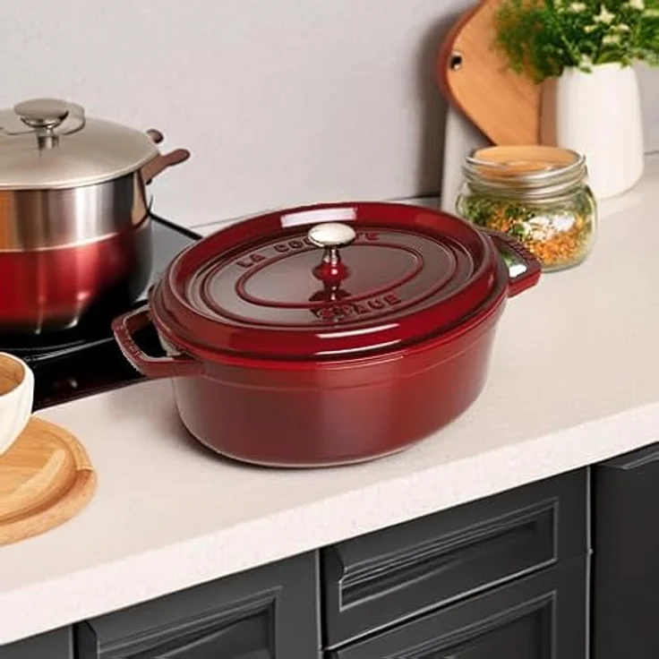 Staub 1102987 Cocotte-Bräter, oval mit Deckel 29 cm, 4,25 L, mit mattschwarzer lierung im Inneren des Topfes, grenadine – Bild 6