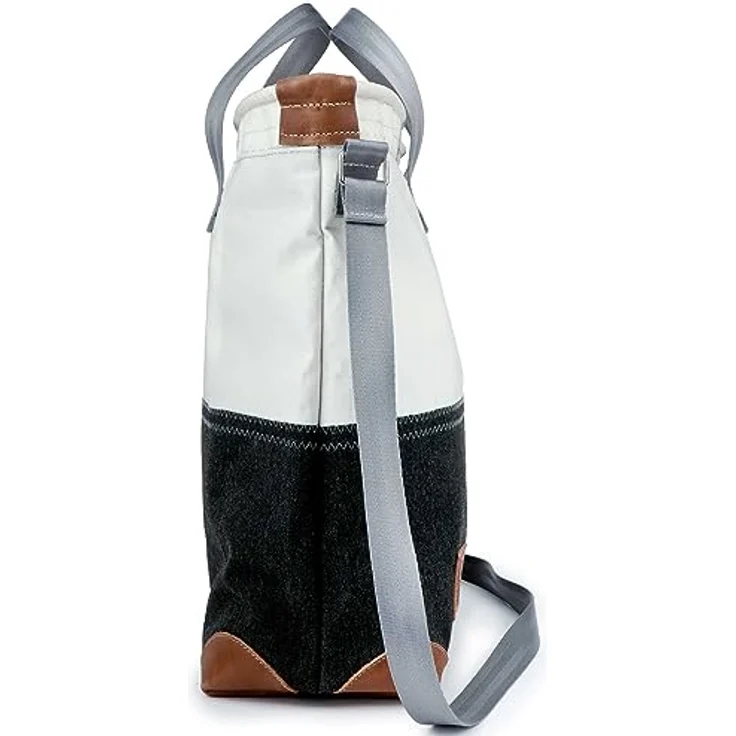 360Grad Ahoi Umhängetasche, Segeltuchtasche aus recyceltem Material, grau-weiß, 18 Liter Volumen, 38 x 35 x 14 cm, leichtes Design – Bild 3