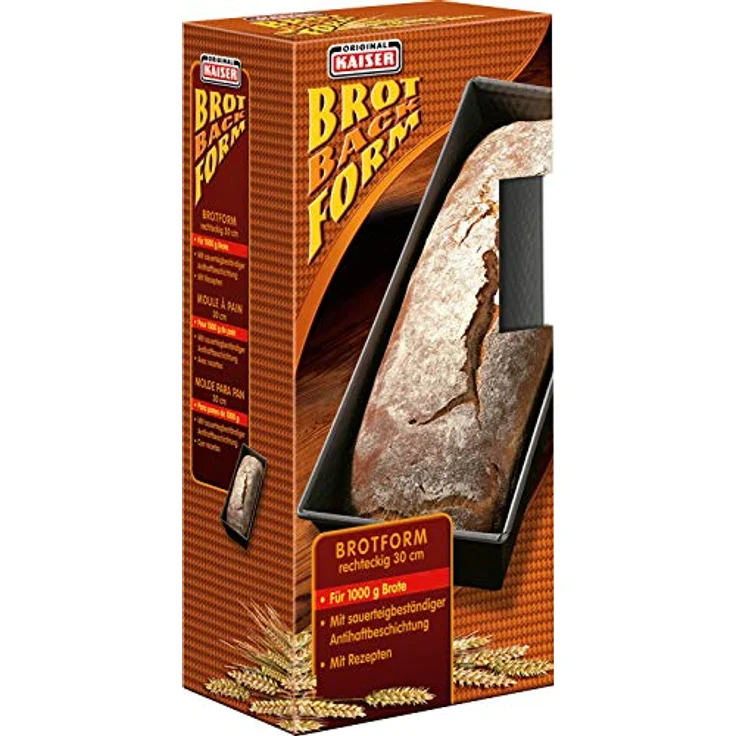 Kaiser Inspiration Brotbackform 30 x 8,5 cm, Brotform für 1000g-Brote, Kastenform antihaftbeschichtet, sauerteigbeständig, praktischer Griffrand – Bild 4
