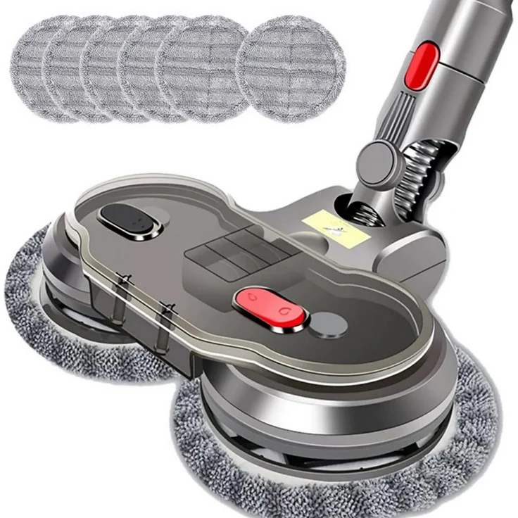 Blossom Elektrische Wischdüse für Dyson V7 V8 V10 V11 V15, 2-in-1 Wischen & Saugen, abnehmbarer Wassertank, 6 waschbare Mikrofaserpads, 160 U/min, Grau