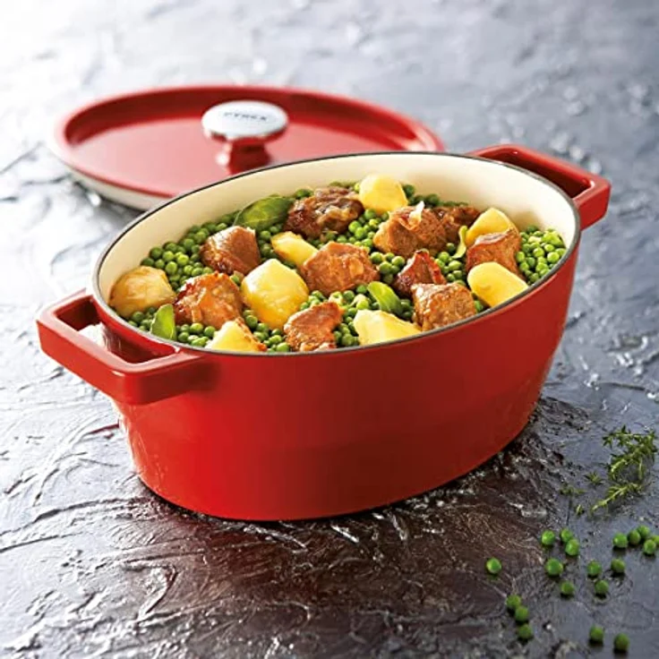 Pyrex Slow Cook Bratentopf oval, mit Deckel, Länge: 330 mm, rot, Auflaufform, Rot – Bild 2