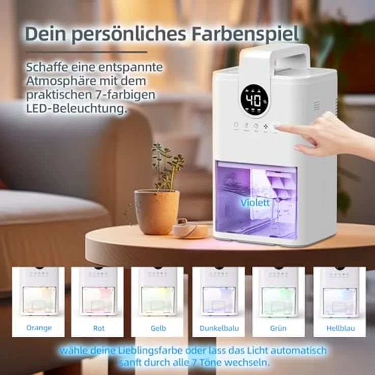 Be Cool Kompakter Mini Luftentfeuchter mit 1L Tank, 3 Modi, LED-Nachtlicht und Auto-Stopp – Ideal für Schlafzimmer und kleine Räume – Bild 4