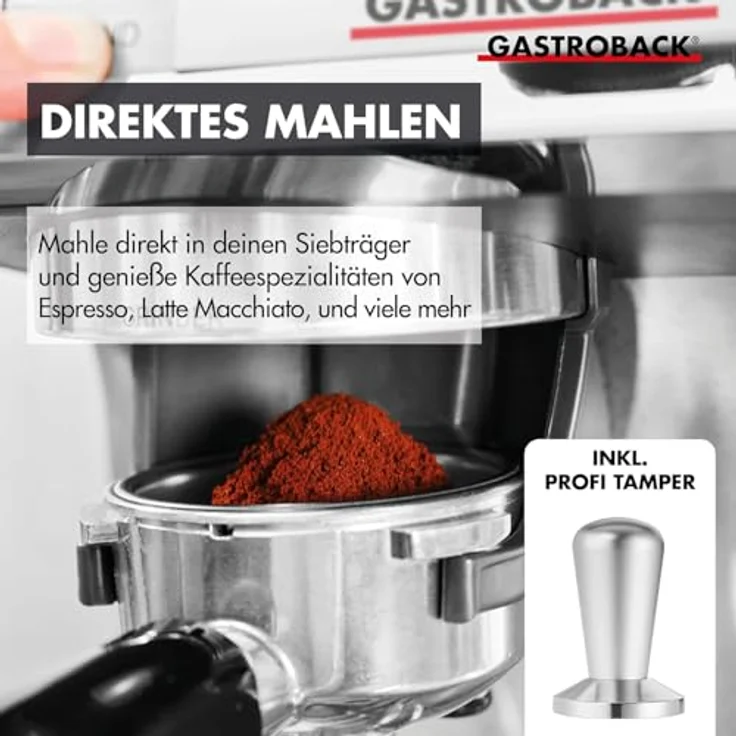 Gastroback 42627 Design Espresso Advanced Urban Duo, Zweikreis-Thermoblock-Siebträger-Espressomaschine mit integriertem Mahlwerk und 30 Mahloptionen, Mehrfarbig – Bild 4