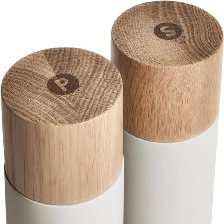 Springlane Salz & Pfeffermühle 2er Set, Buchenholz & Beton, verstellbares Keramikmahlwerk, skandinavisches Design - Grau – Bild 5